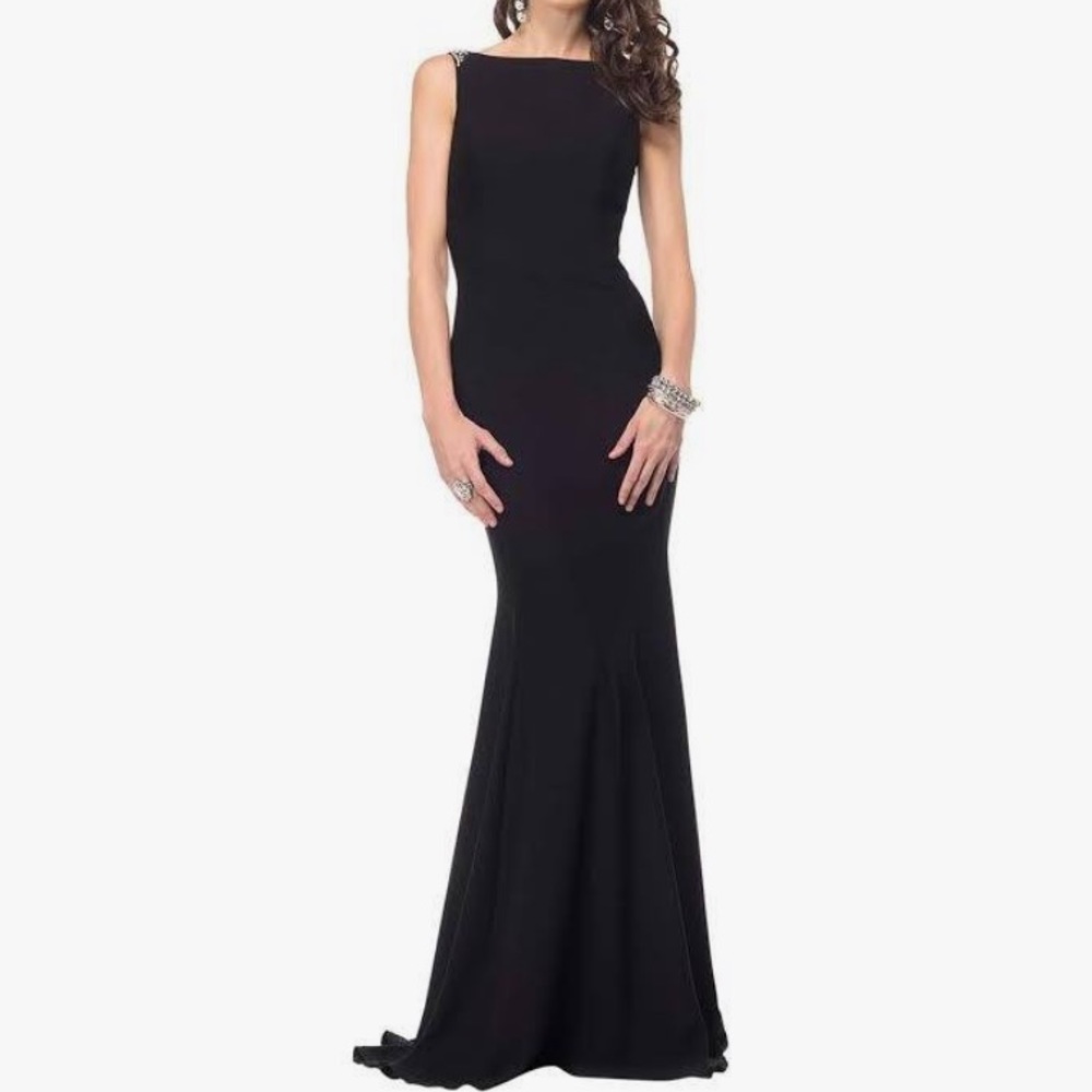 Beautiful black boatneck formal evening gown